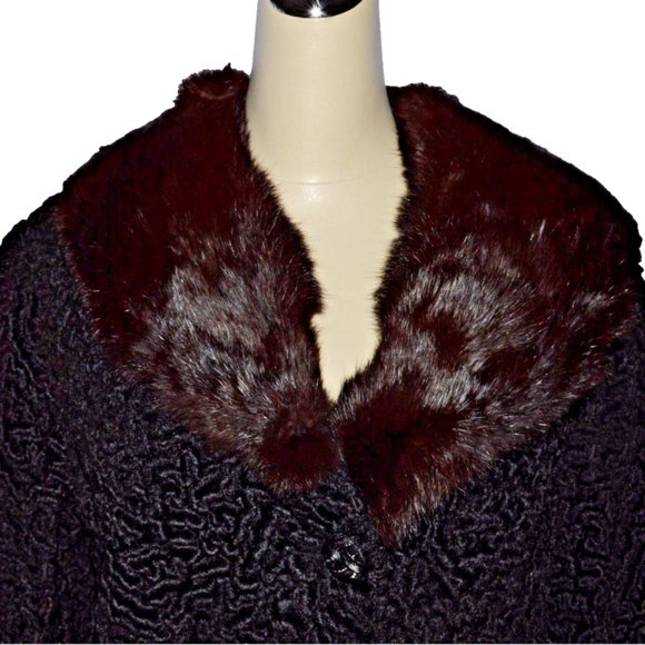 LUXURY PILE VINTAGE SZ M MEDIUM KARAKUL LAMB FUR MINK COLLAR SHORT COAT JACKET - Picture 4 of 8